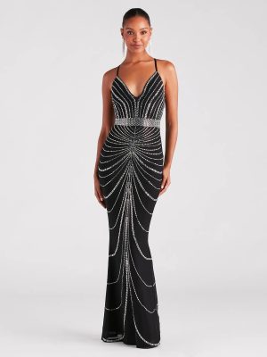 Maisyn Formal Rhinestone V-Neck Long Dress