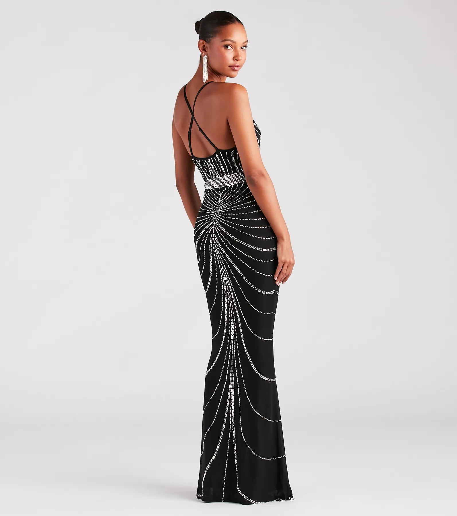 Maisyn Formal Rhinestone V-Neck Long Dress - Image 2