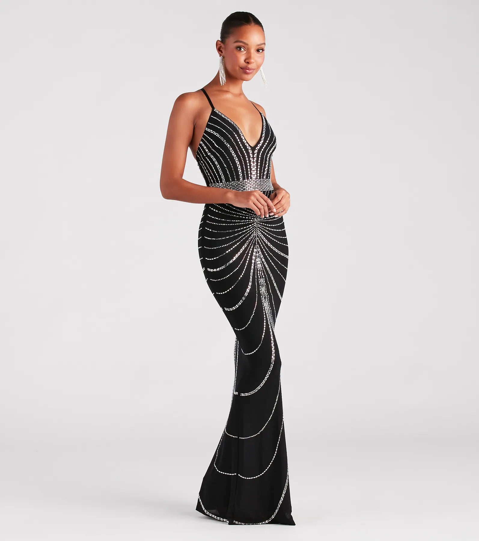 Maisyn Formal Rhinestone V-Neck Long Dress - Image 3