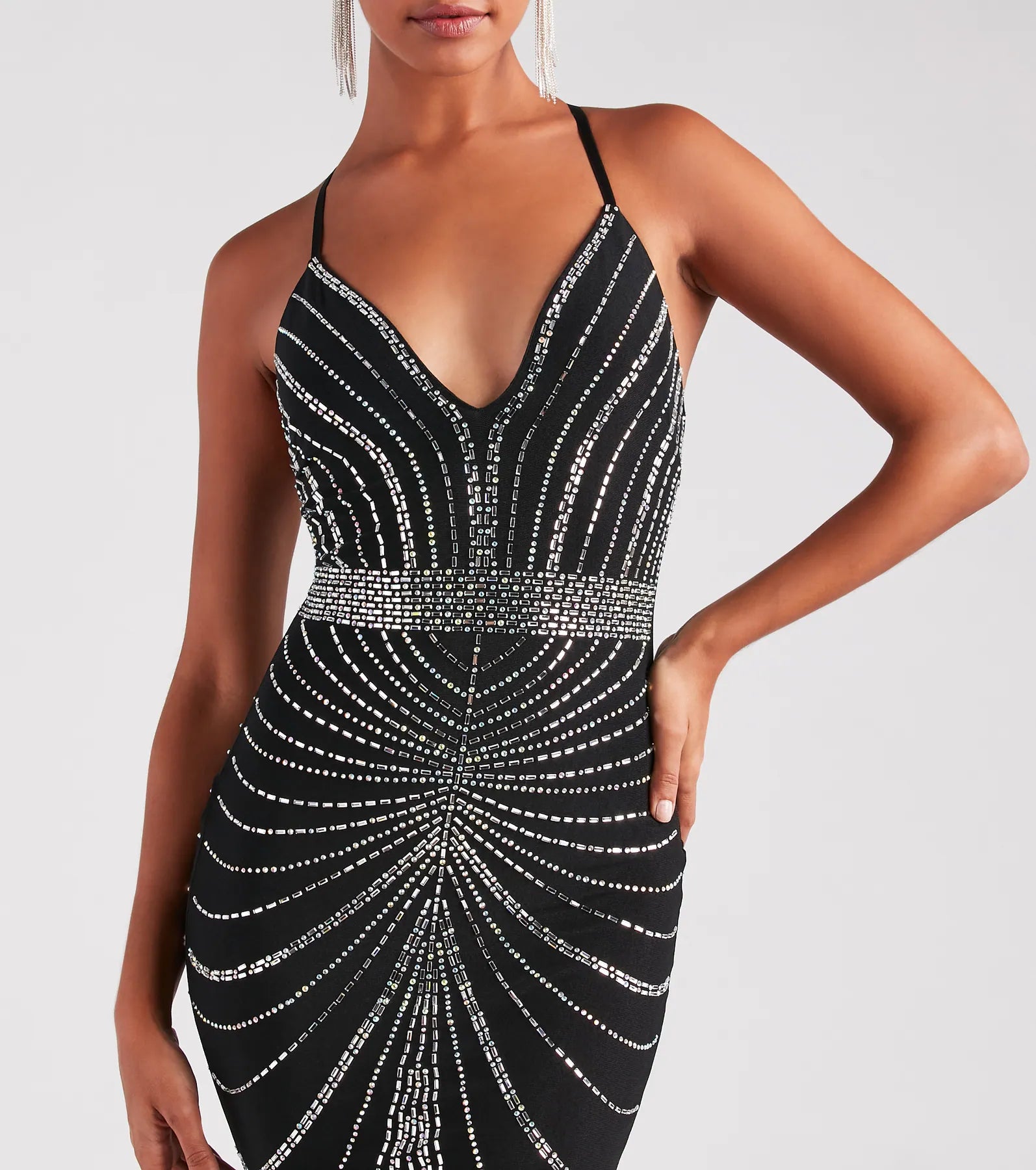 Maisyn Formal Rhinestone V-Neck Long Dress - Image 4