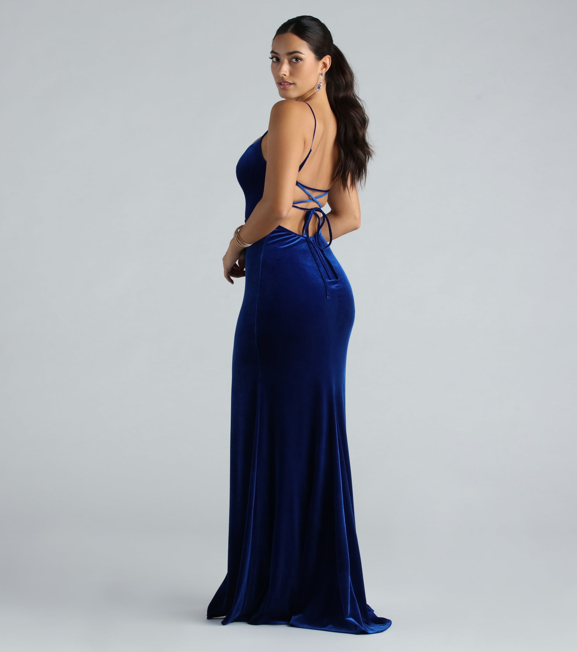 Susan Formal Velvet Lace-Up A-Line Dress - Image 2