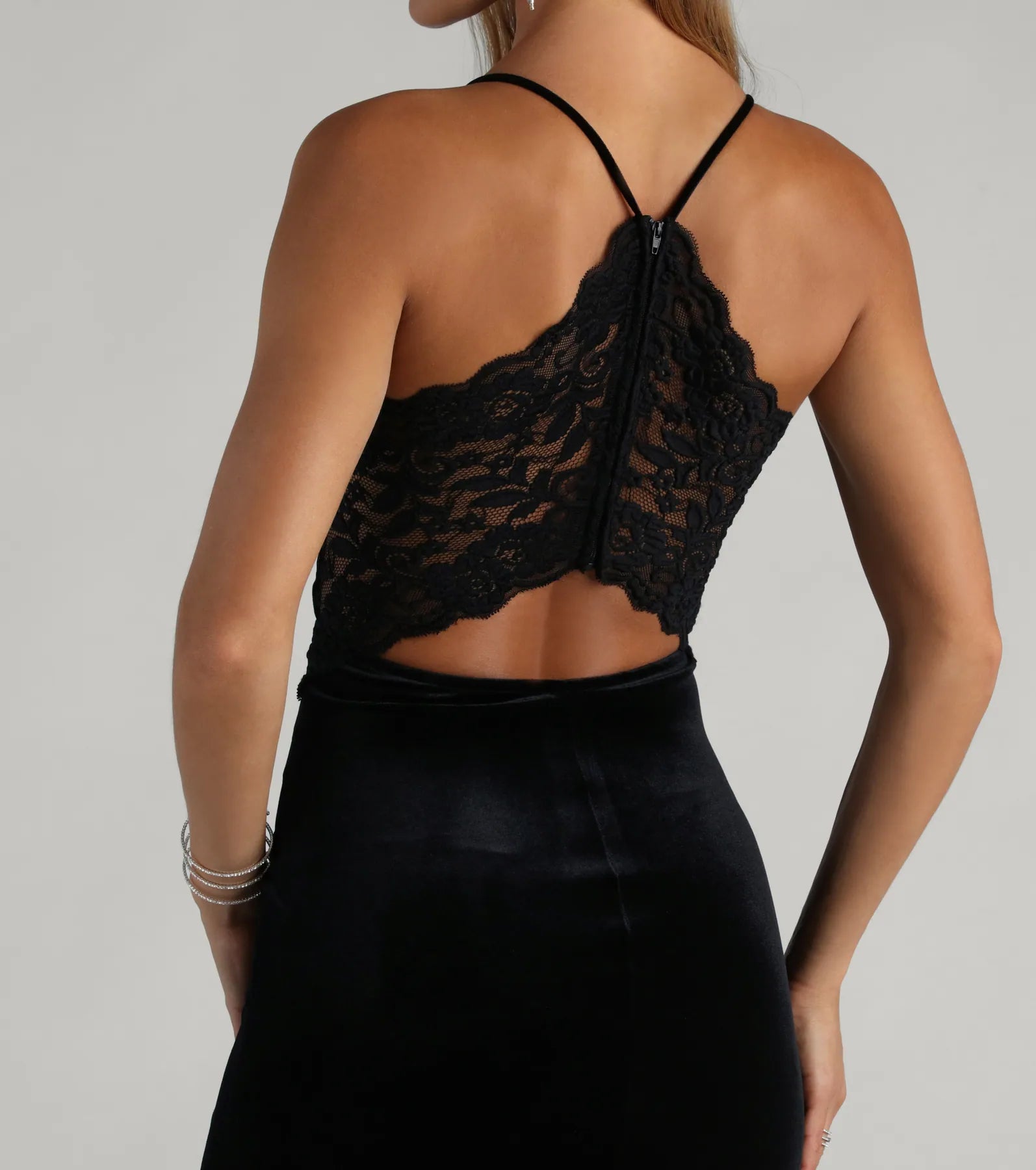 Jaymie Formal Velvet Lace Back Mermaid Dress - Image 4