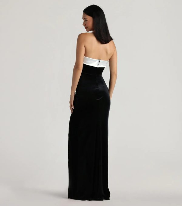 Marilyn Formal Velvet Strapless Satin Long Dress - Image 2