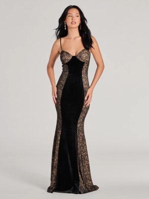 Dahlia V-Neck Mermaid Lace Velvet Formal Dress