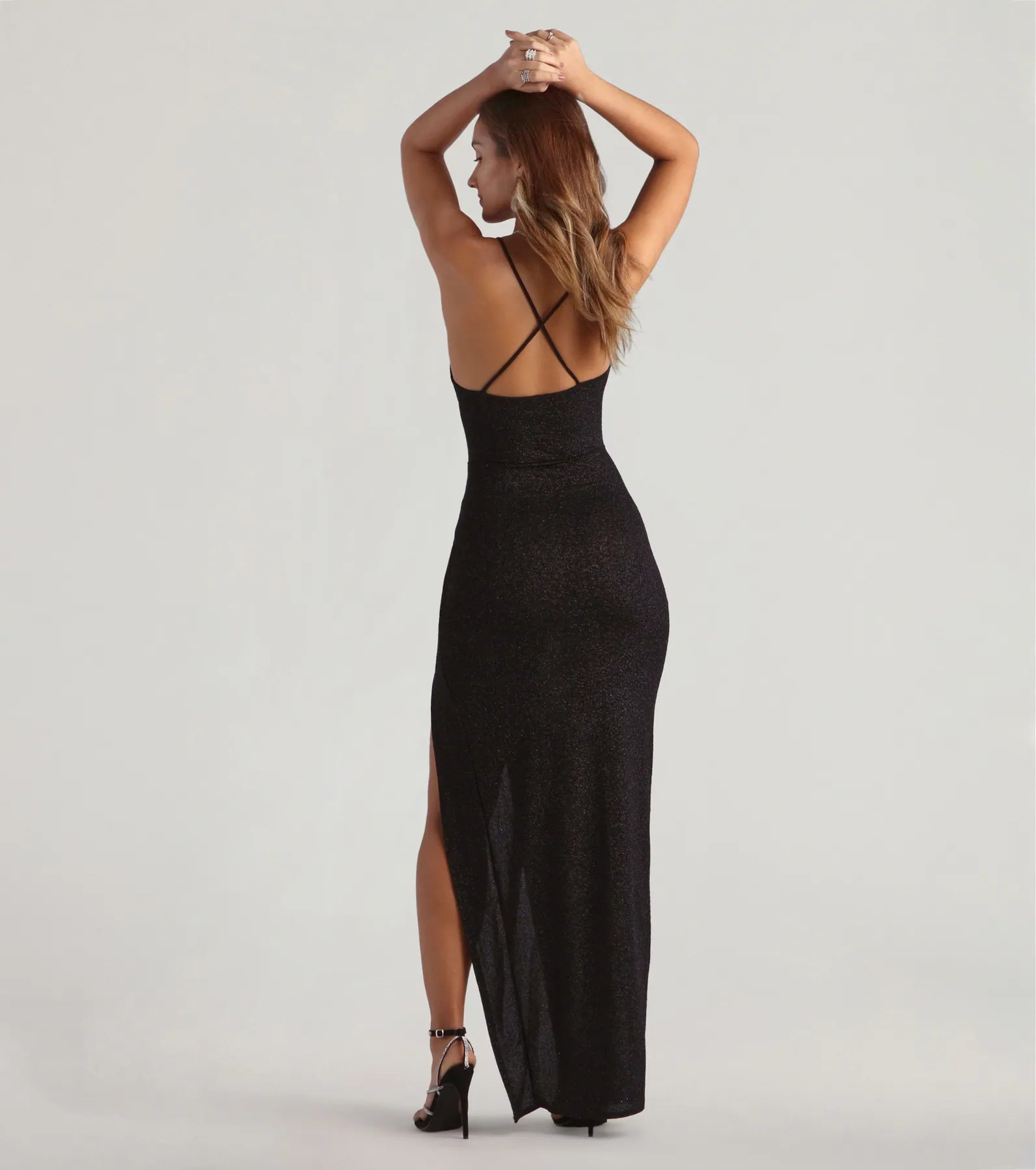 Amirah Formal Glitter Cowl Neck Column Dress - Image 6