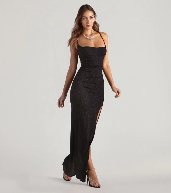 Amirah Formal Glitter Cowl Neck Column Dress - Image 7