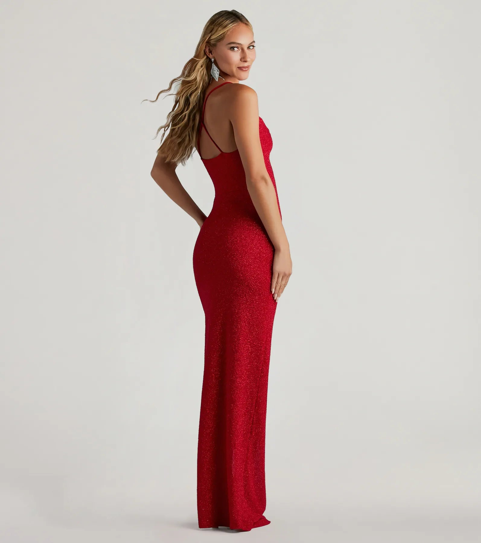 Amirah Formal Glitter Cowl Neck Column Dress - Image 2