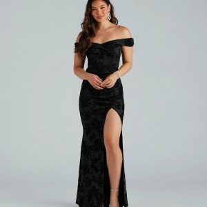 Darcey Formal Flocked Velvet Mermaid Dress