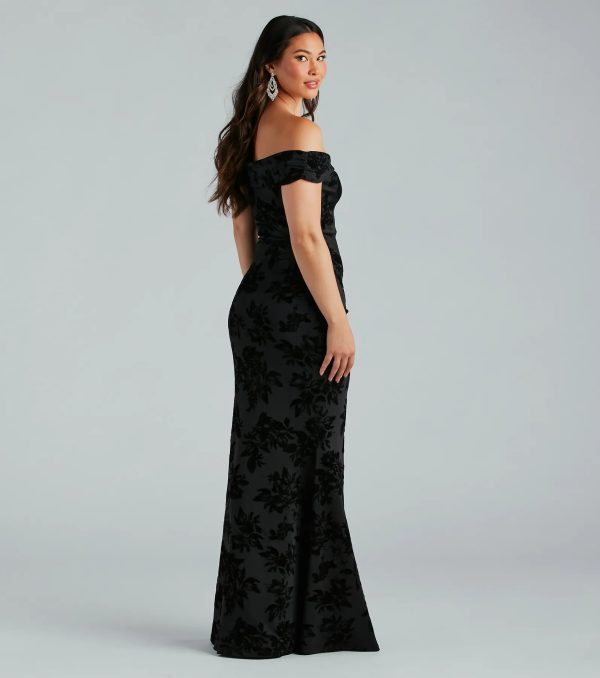 Darcey Formal Flocked Velvet Mermaid Dress - Image 2