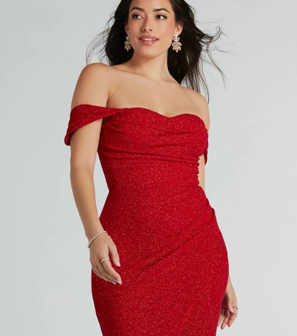 Airlie Formal Glitter Off-The-Shoulder Dress - Image 7