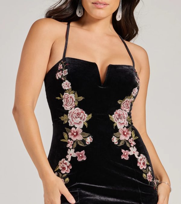 Angelica Floral Applique Velvet Mermaid Dress - Image 4