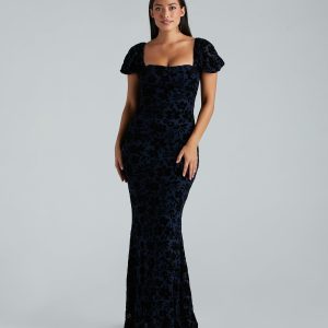Kathleen Formal Velvet Floral Mermaid Long Dress