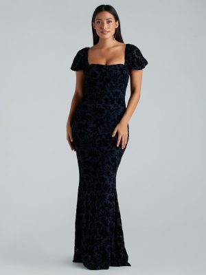 Kathleen Formal Velvet Floral Mermaid Long Dress