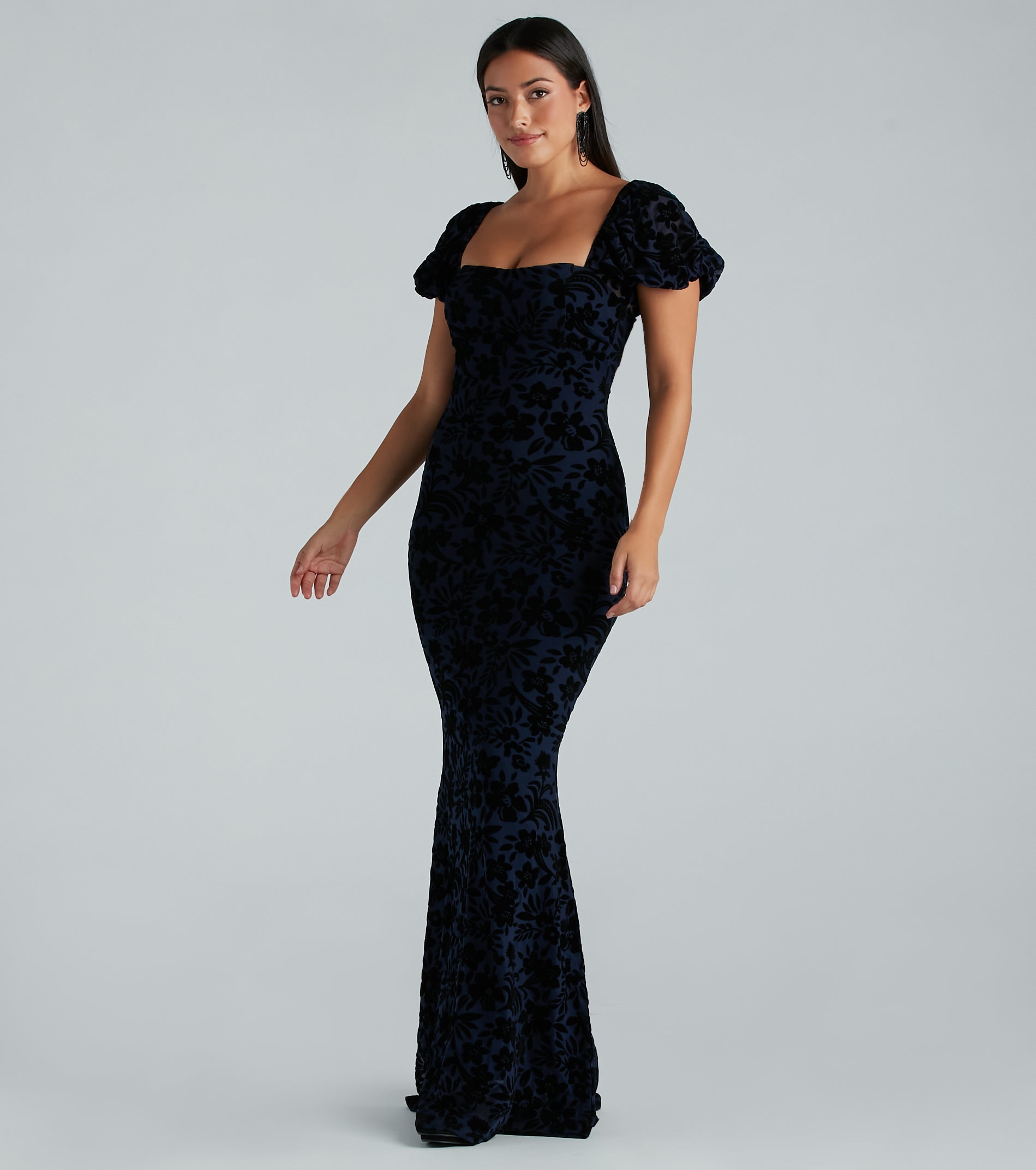 Kathleen Formal Velvet Floral Mermaid Long Dress - Image 3