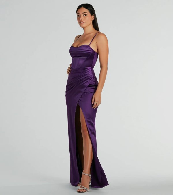 Stacie Satin Corset Wrap Formal Dress - Image 12