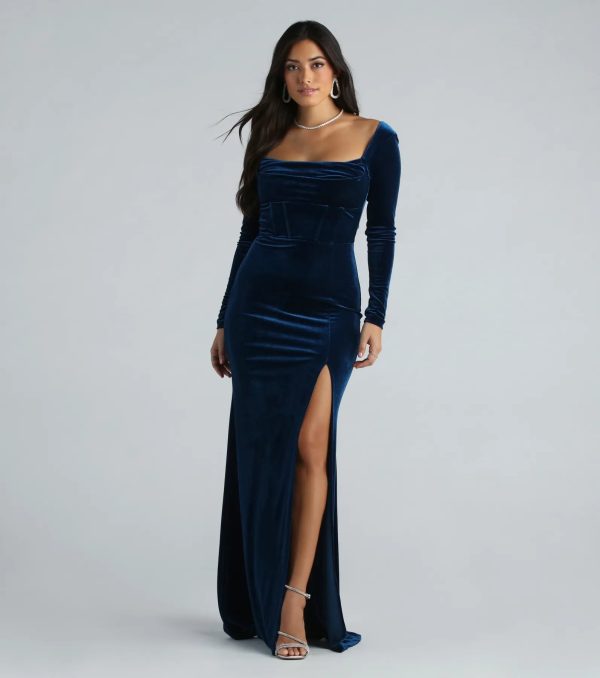 Pam Formal Velvet Long Sleeve Mermaid Dress - Image 2