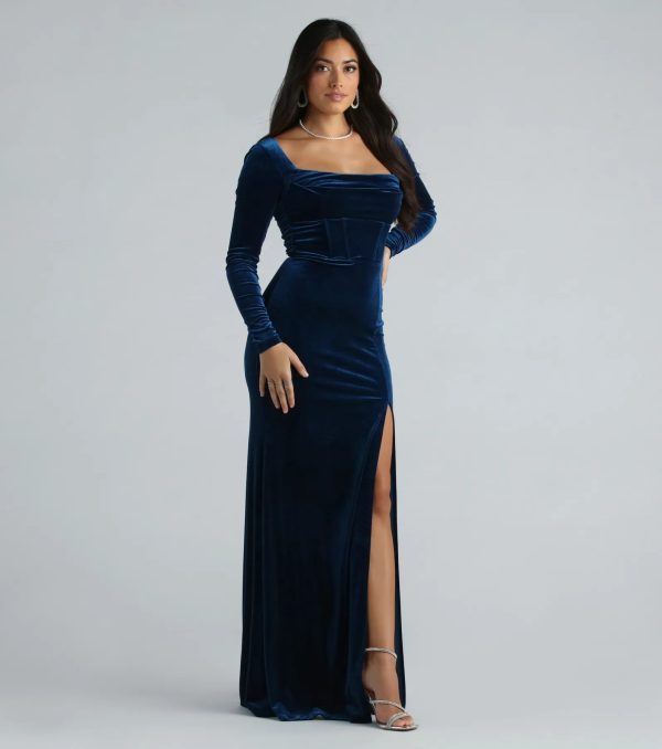 Pam Formal Velvet Long Sleeve Mermaid Dress - Image 4