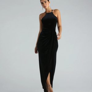 Marcela Formal Velvet High Neck Long Dress