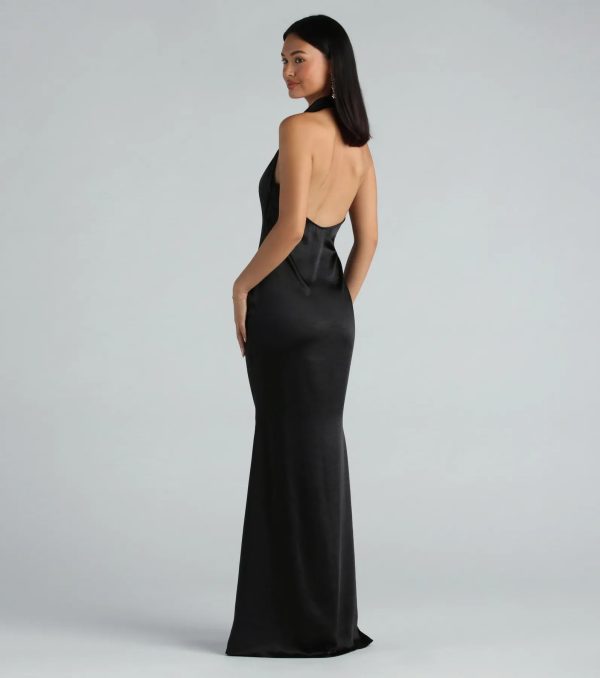 Amber Formal Satin Halter Open Back Long Dress - Image 2