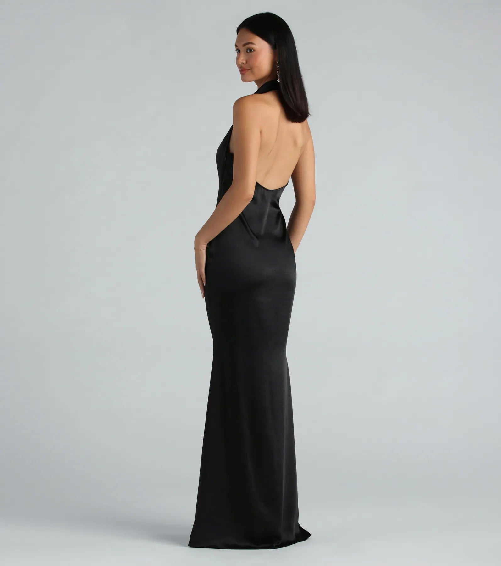 Amber Formal Satin Halter Open Back Long Dress - Image 2