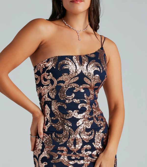 Lorena Sequin One-Shoulder High Slit Formal Dress - Image 4