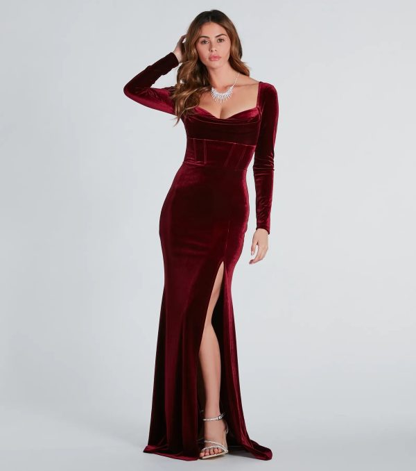 Pam Formal Velvet Long Sleeve Mermaid Dress - Image 5