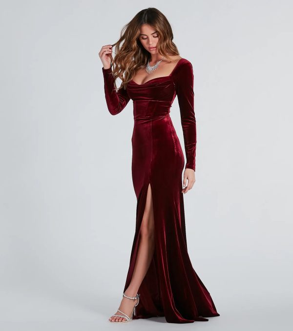 Pam Formal Velvet Long Sleeve Mermaid Dress - Image 7