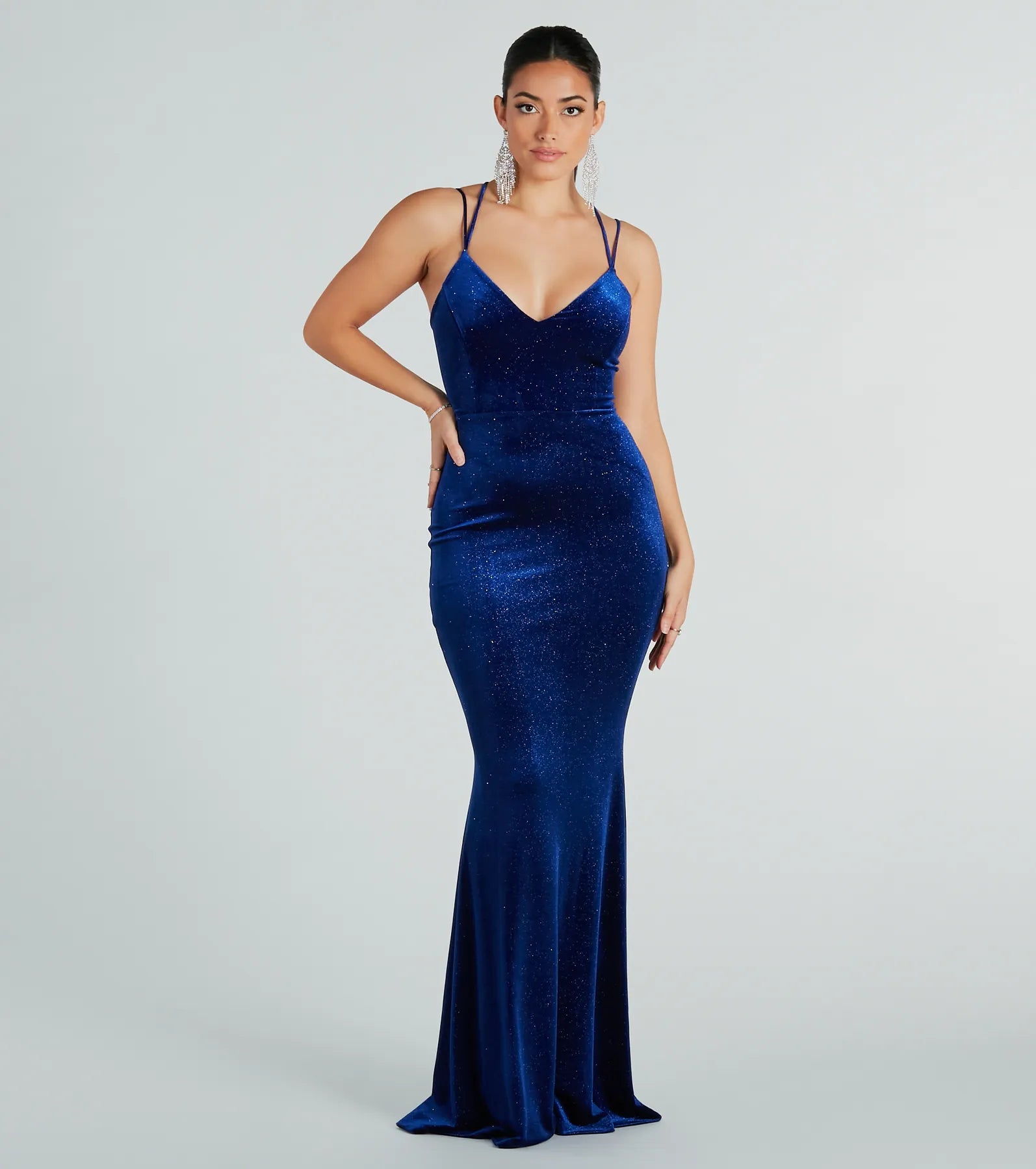 Felicity Formal Velvet Glitter Lace-Up Dress - Image 3