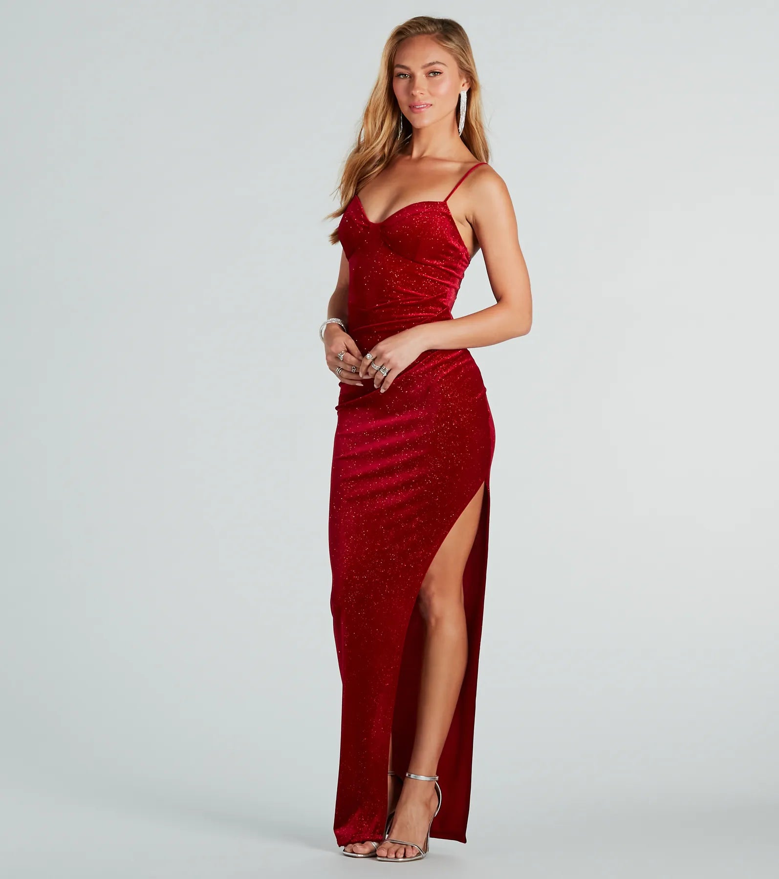 Massie Formal Glitter Velvet High Slit Dress - Image 3