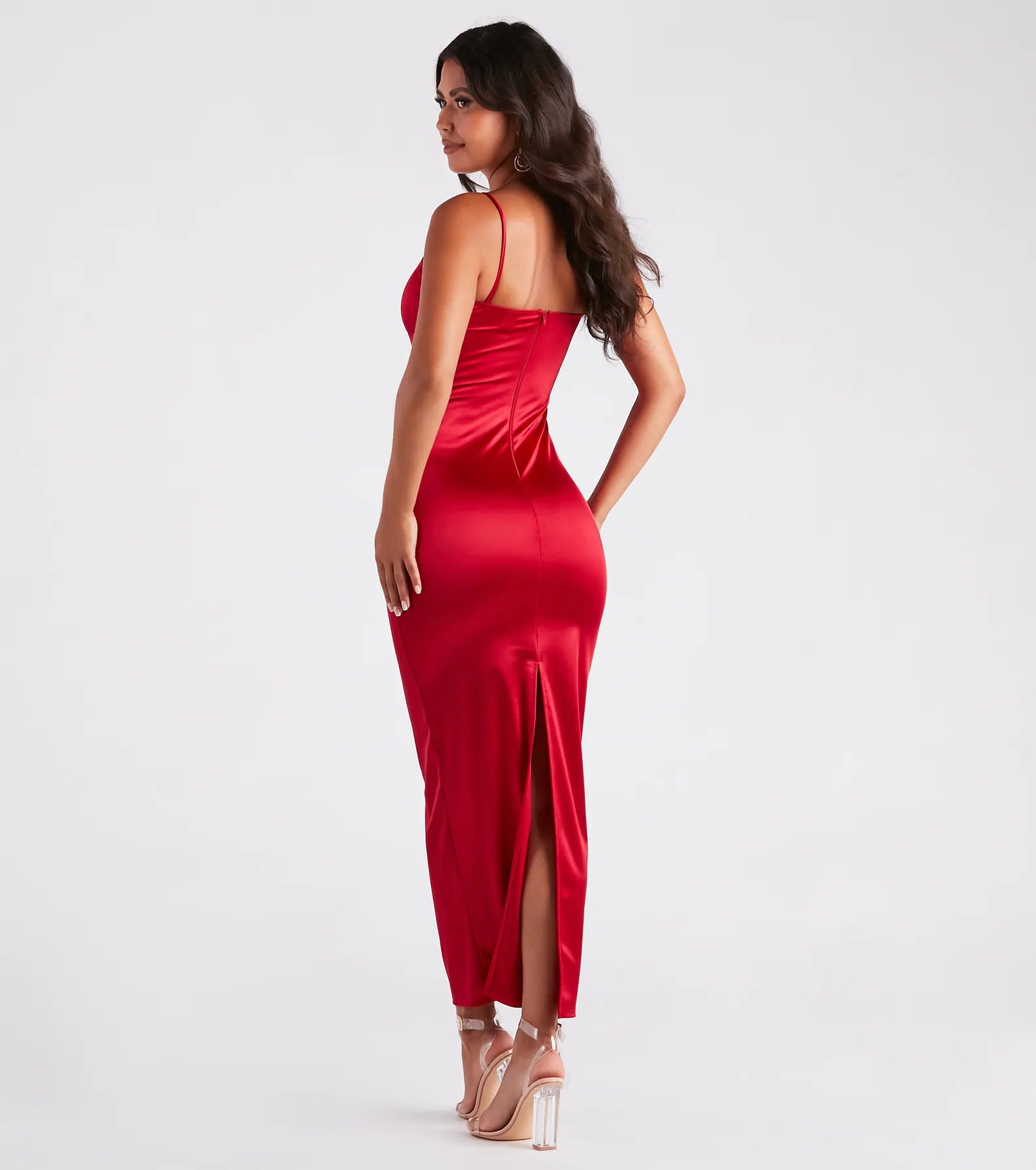 Leia Rosette Applique Long Satin Formal Dress - Image 2