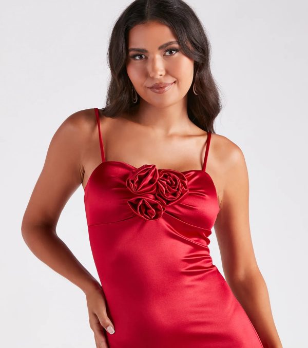Leia Rosette Applique Long Satin Formal Dress - Image 4