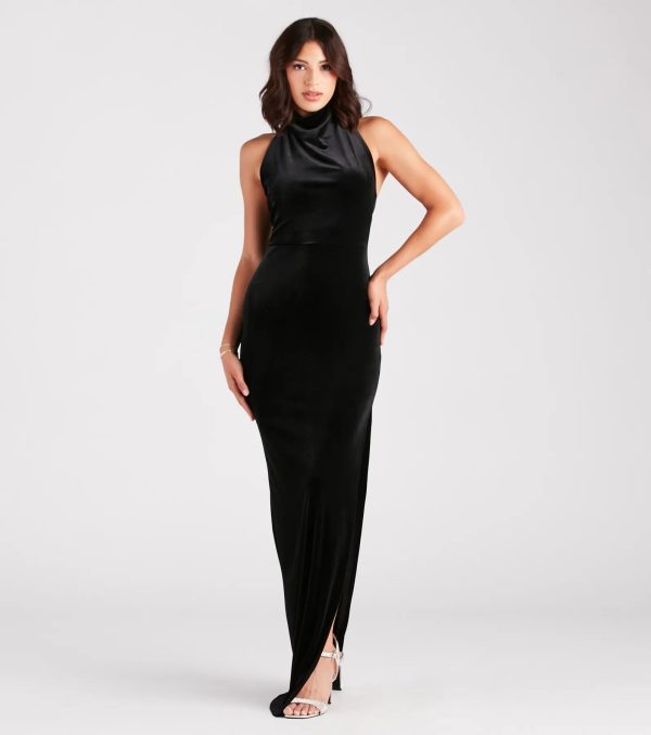 Mildred Formal Velvet Halter Slit Long Dress - Image 3