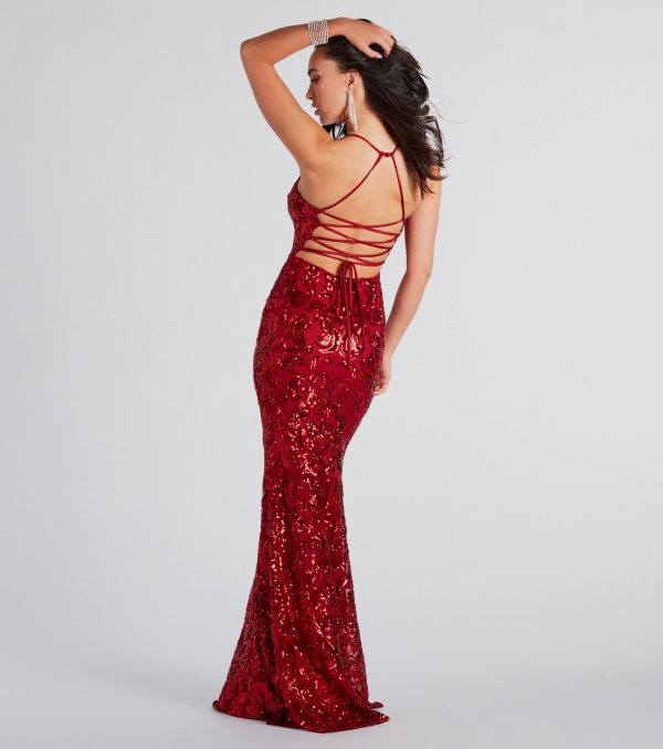 Lacie Formal Sequin Lace-Up Mermaid Dress - Image 6