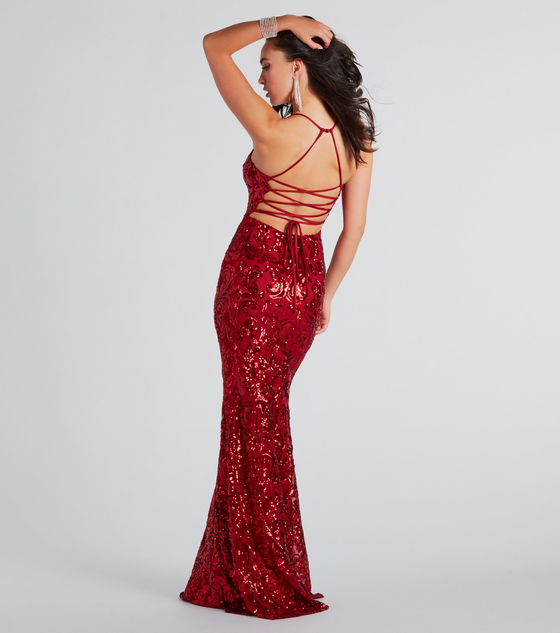 Lacie Formal Sequin Lace-Up Mermaid Dress - Image 6
