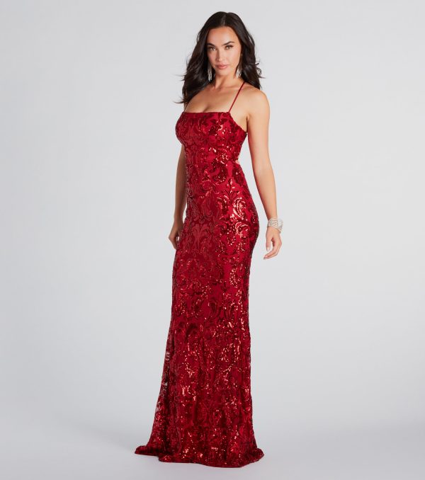 Lacie Formal Sequin Lace-Up Mermaid Dress - Image 7