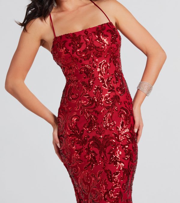 Lacie Formal Sequin Lace-Up Mermaid Dress - Image 8