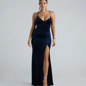 Pamela Formal Glitter Velvet Lace-Up Dress