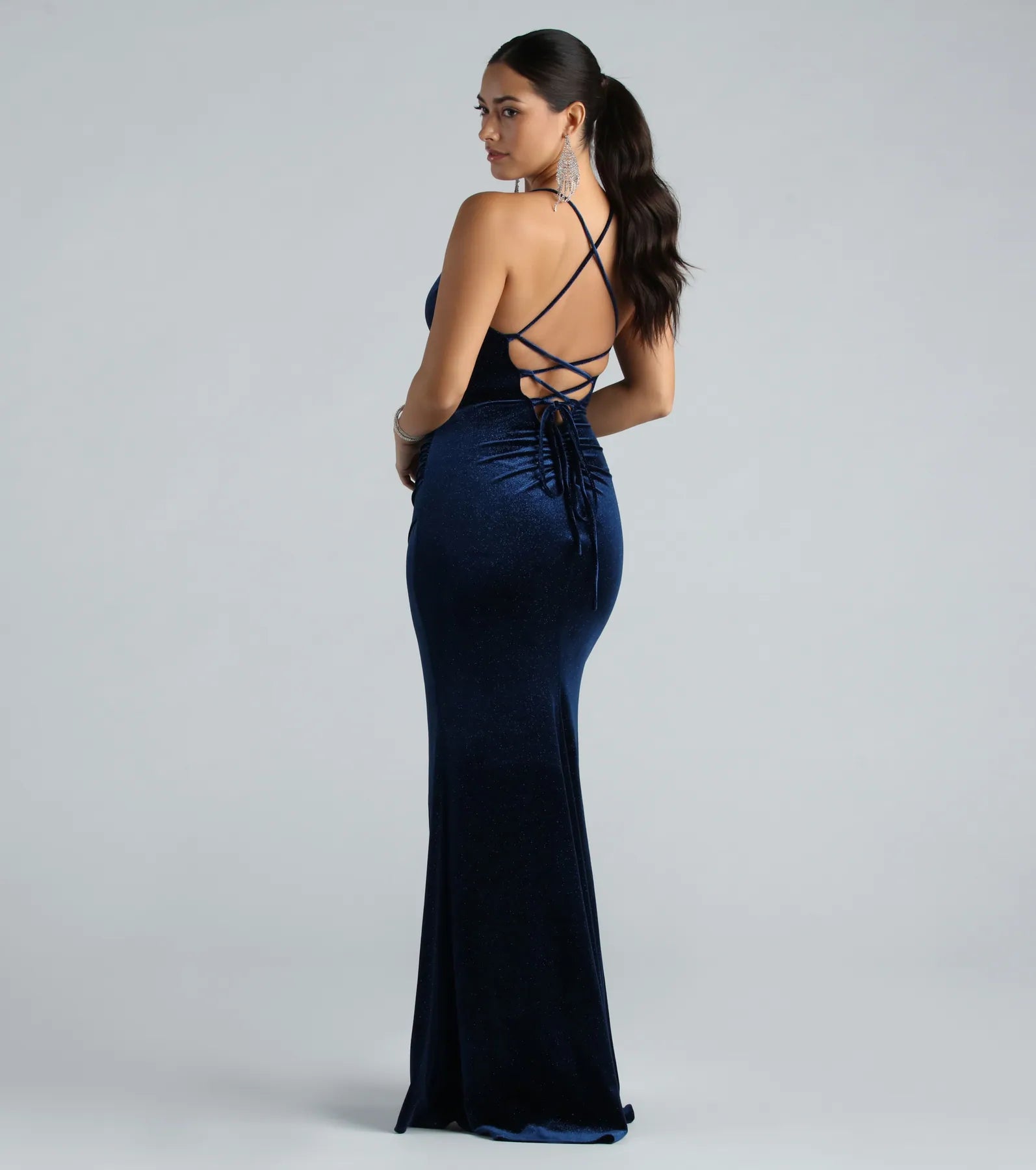 Pamela Formal Glitter Velvet Lace-Up Dress - Image 2