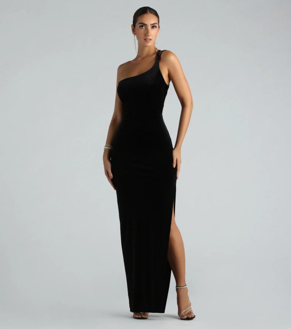 Lilian Formal Glitter Velvet Strappy Back Long Dress - Image 2
