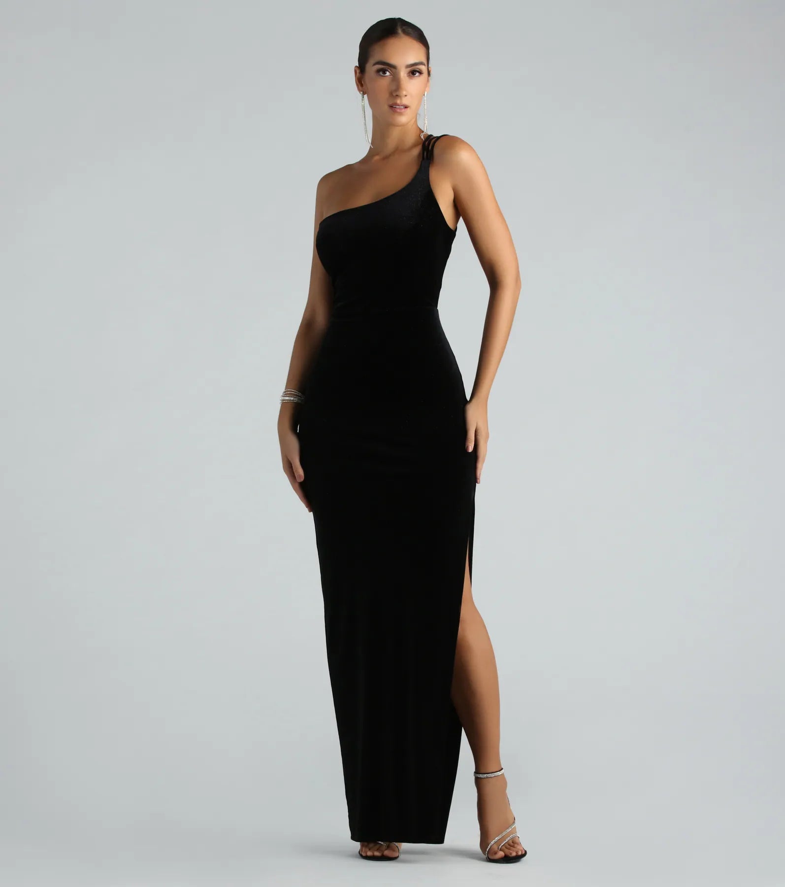 Lilian Formal Glitter Velvet Strappy Back Long Dress - Image 2