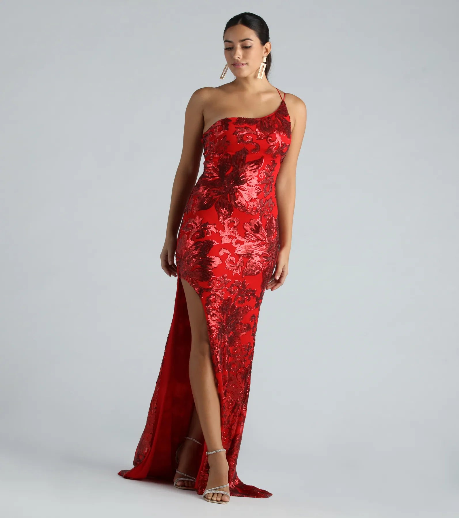 Kris Formal Sequin One Shoulder Dress With Train - Image 2