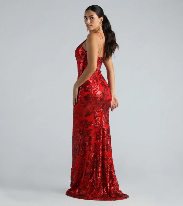 Kris Formal Sequin One Shoulder Dress With Train - Image 3