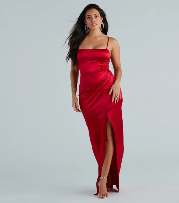 Mayra Formal Satin Slit Long Dress - Image 5