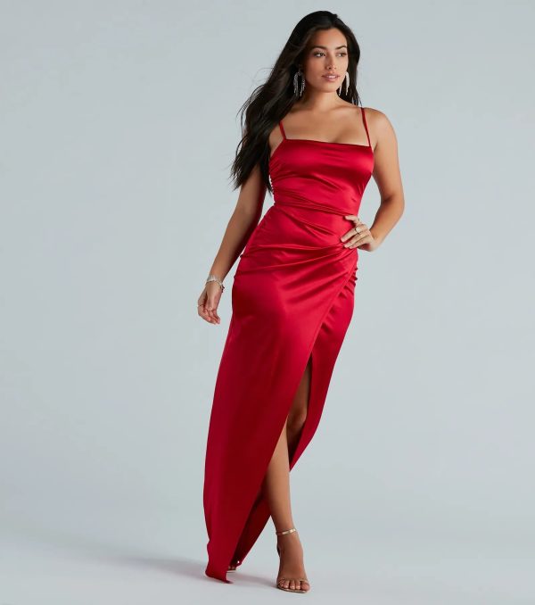 Mayra Formal Satin Slit Long Dress - Image 7