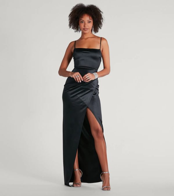 Mayra Formal Satin Slit Long Dress - Image 33