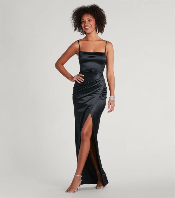 Mayra Formal Satin Slit Long Dress - Image 35