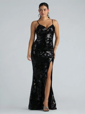 Sandy Formal Velvet Sequin Mermaid Dress