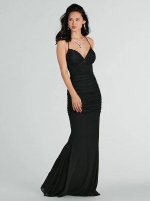 Lexi Formal Mesh Lace-Up Mermaid Long Dress