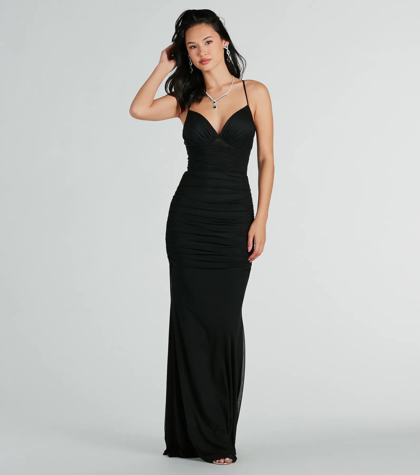 Lexi Formal Mesh Lace-Up Mermaid Long Dress - Image 3