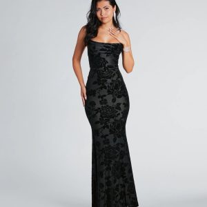 Ally Formal Velvet Burnout Lace-Up Mermaid Dress